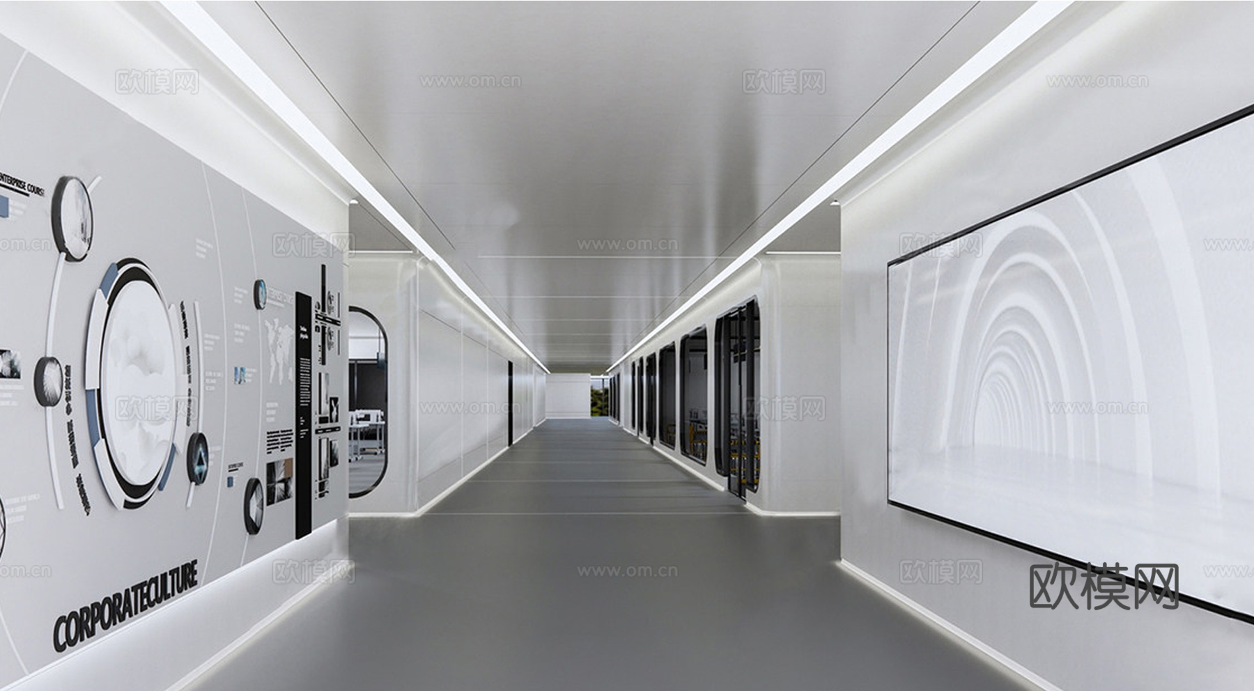 现代办公走廊 参观通道 实验室过道 科技过道走廊su模型下载（渲染图1）