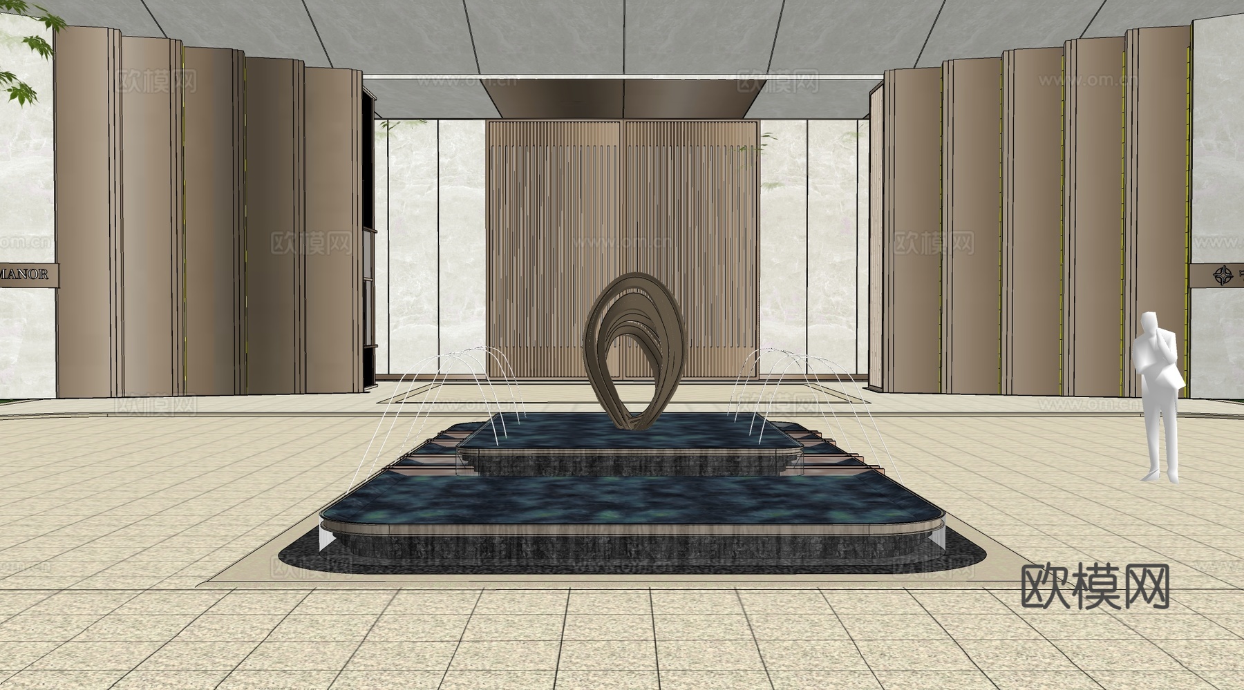 现代水景 入口水景 小区水景雕塑su模型下载（渲染图2）