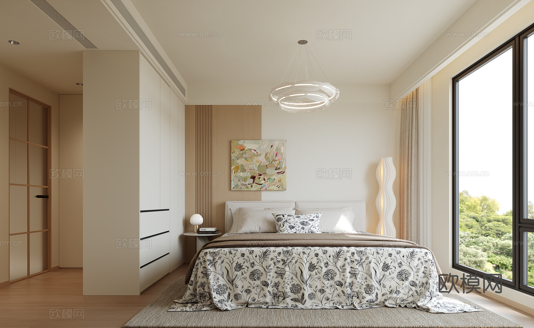 原木风卧室su模型下载（渲染图1）