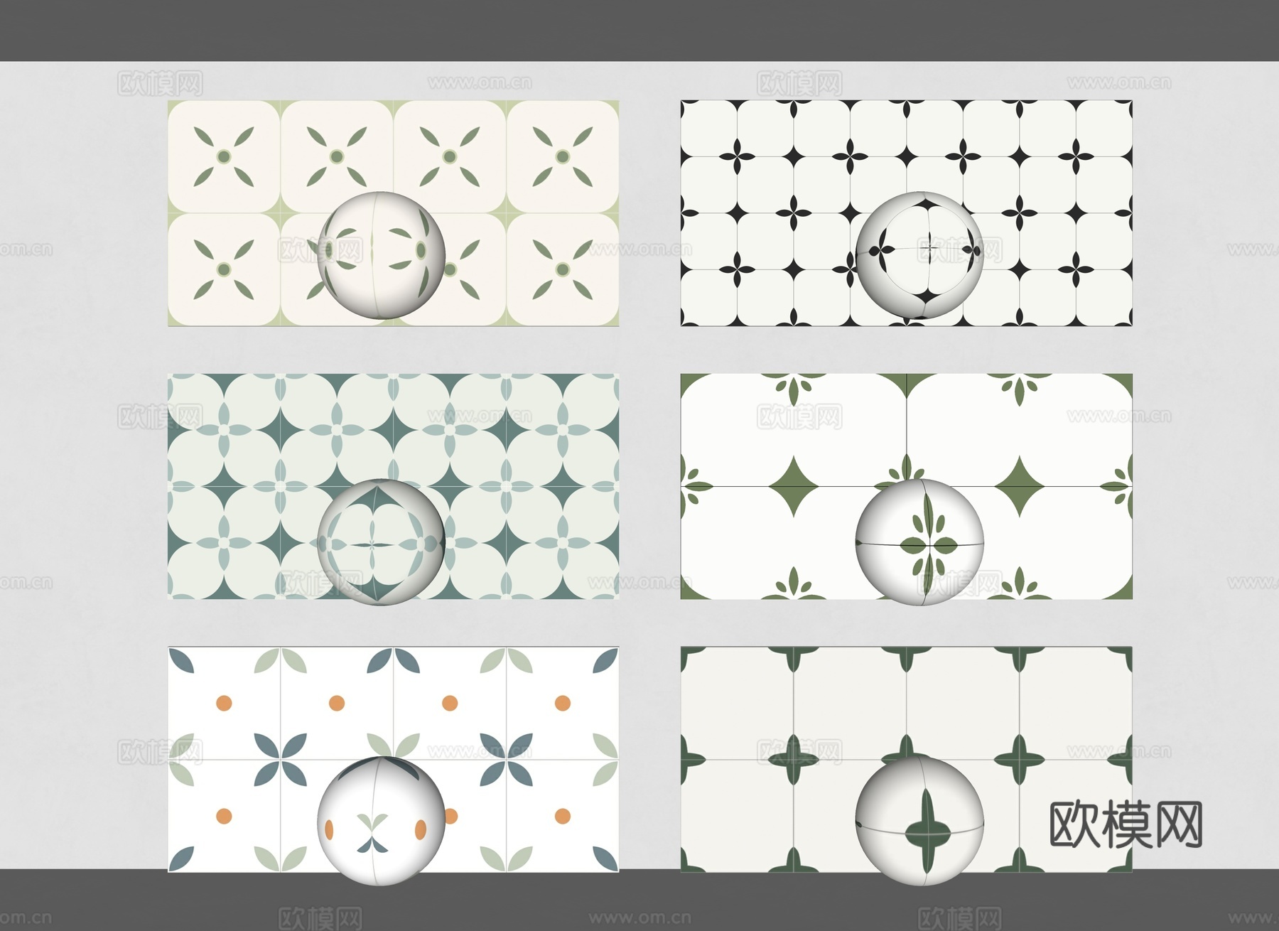 小花砖 中古花纹砖 绿色花砖 卫生间瓷砖 小清新花砖 花纹砖su模型下载（渲染图2）