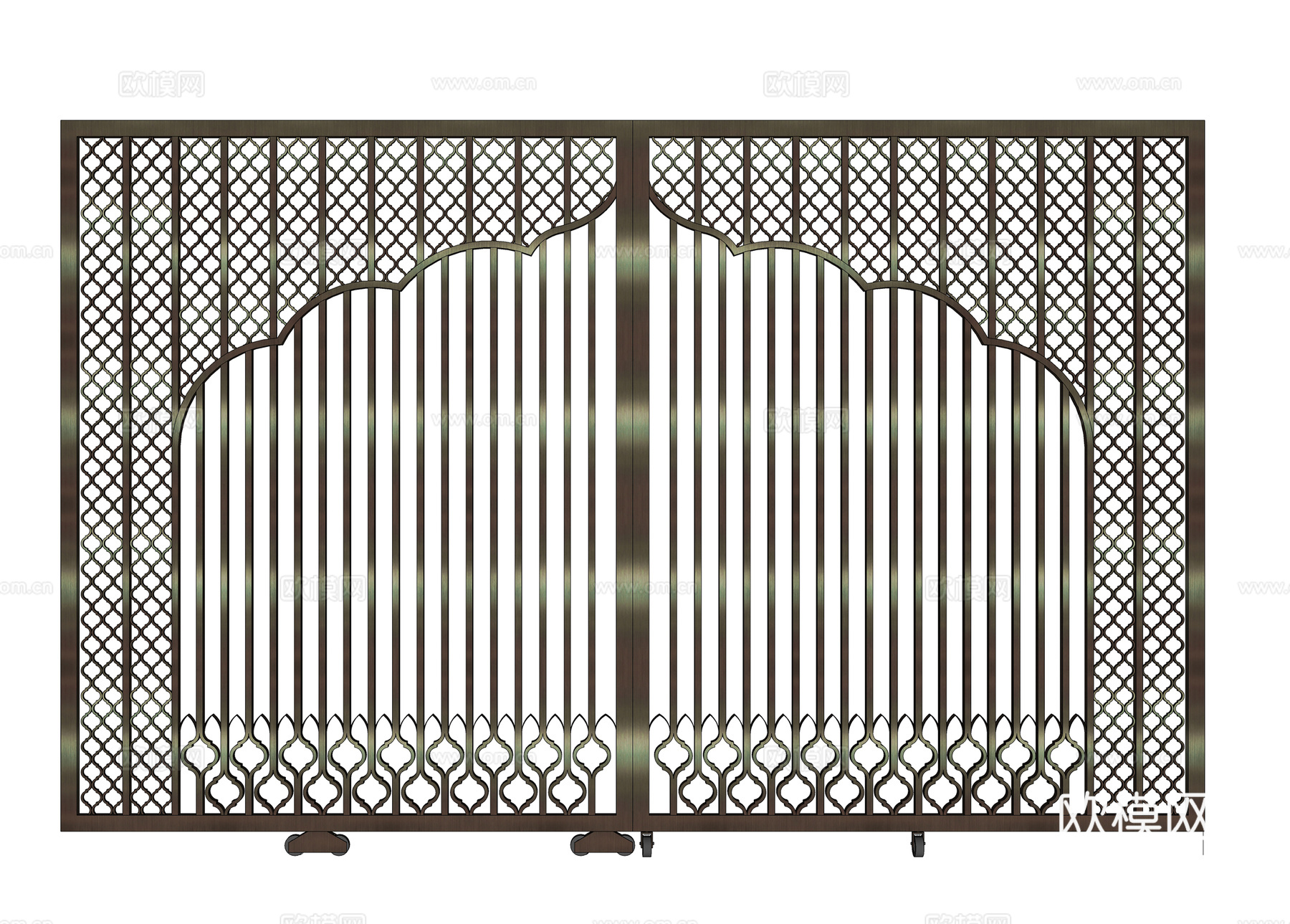 新中式镂空对开铁门su模型