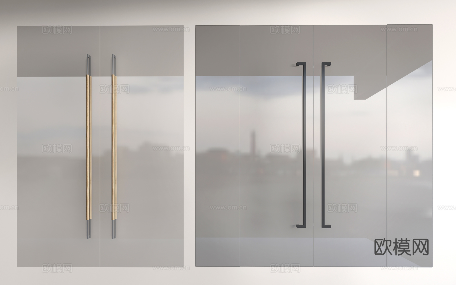 现代玻璃门 玻璃双开门 店铺玻璃门su模型