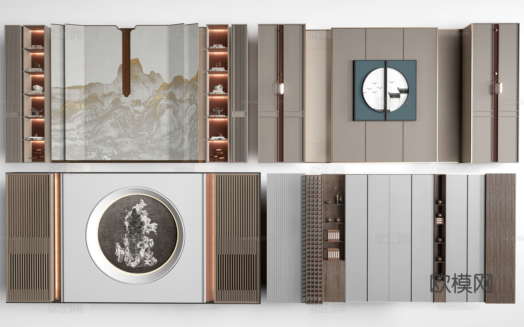 新中式餐厅背景墙 包厢背景墙 客厅背景墙su模型