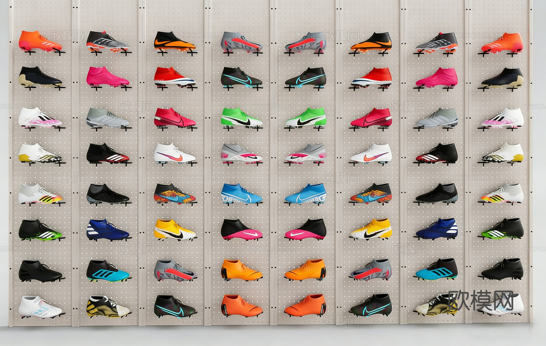 运动品牌店球鞋展示墙 洞洞板挂钩 耐克阿迪鞋 运动鞋陈列墙su模型