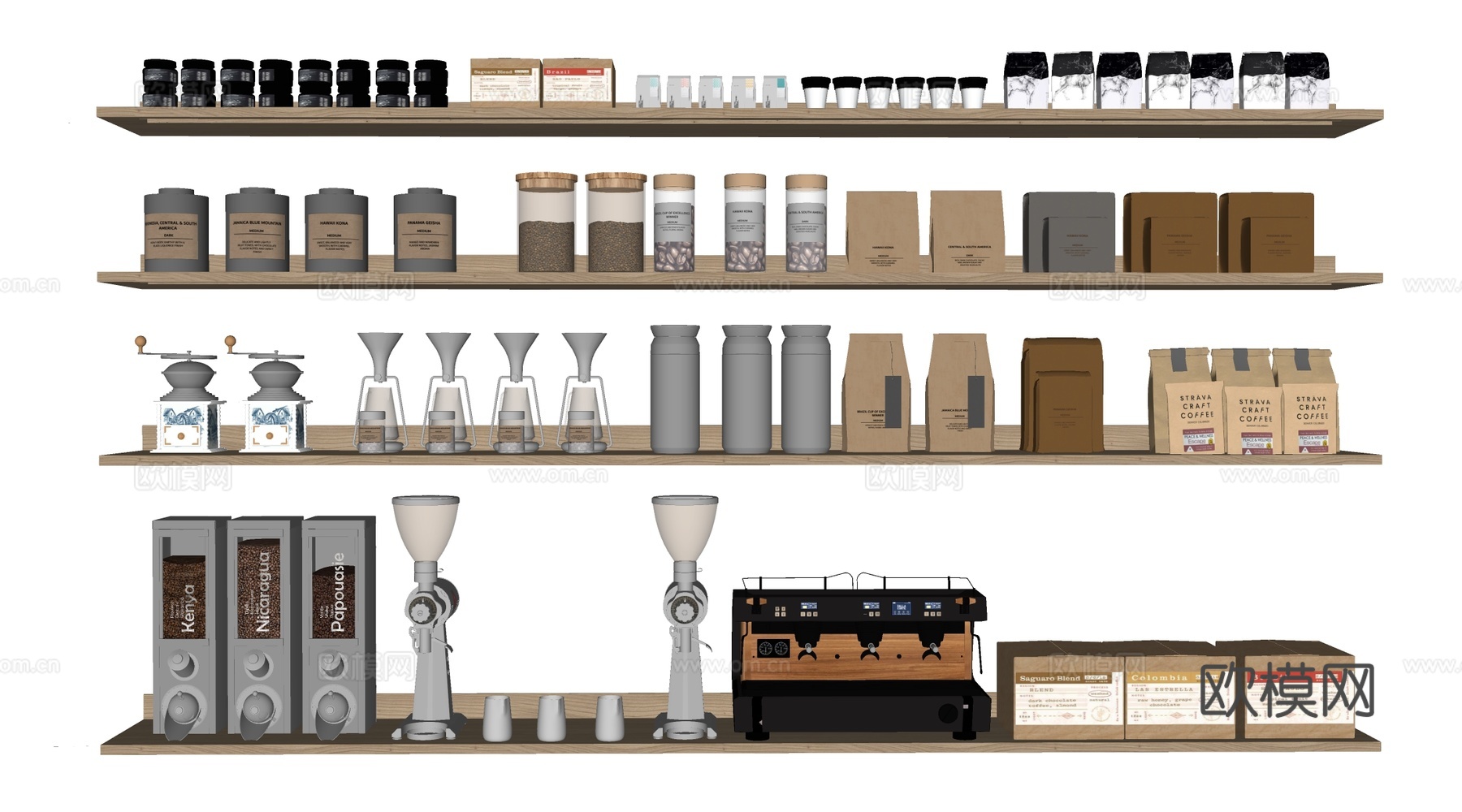 现代咖啡展架 咖啡用品 咖啡豆 咖啡机su模型