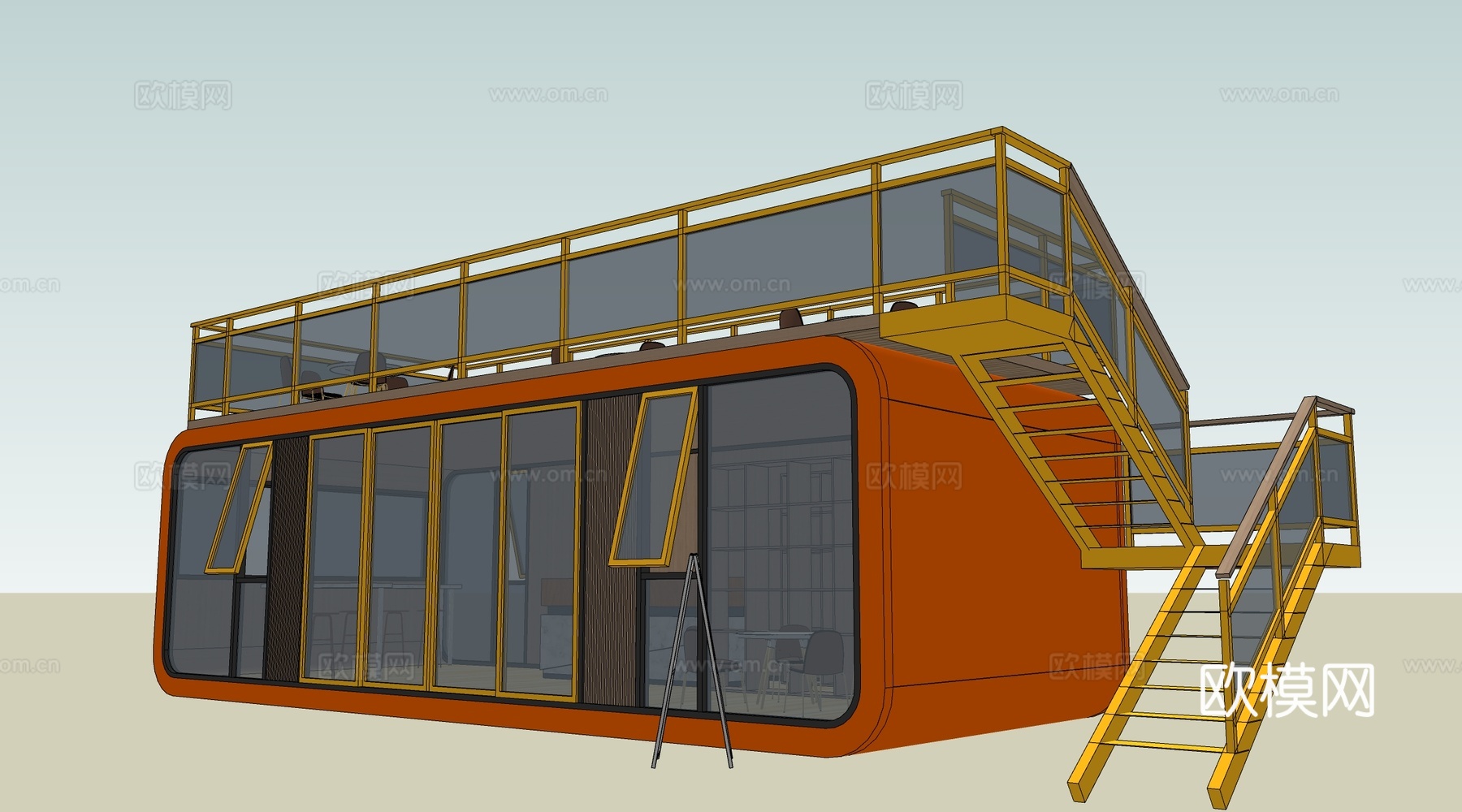 现代驿站建筑 商店建筑 集装箱建筑su模型