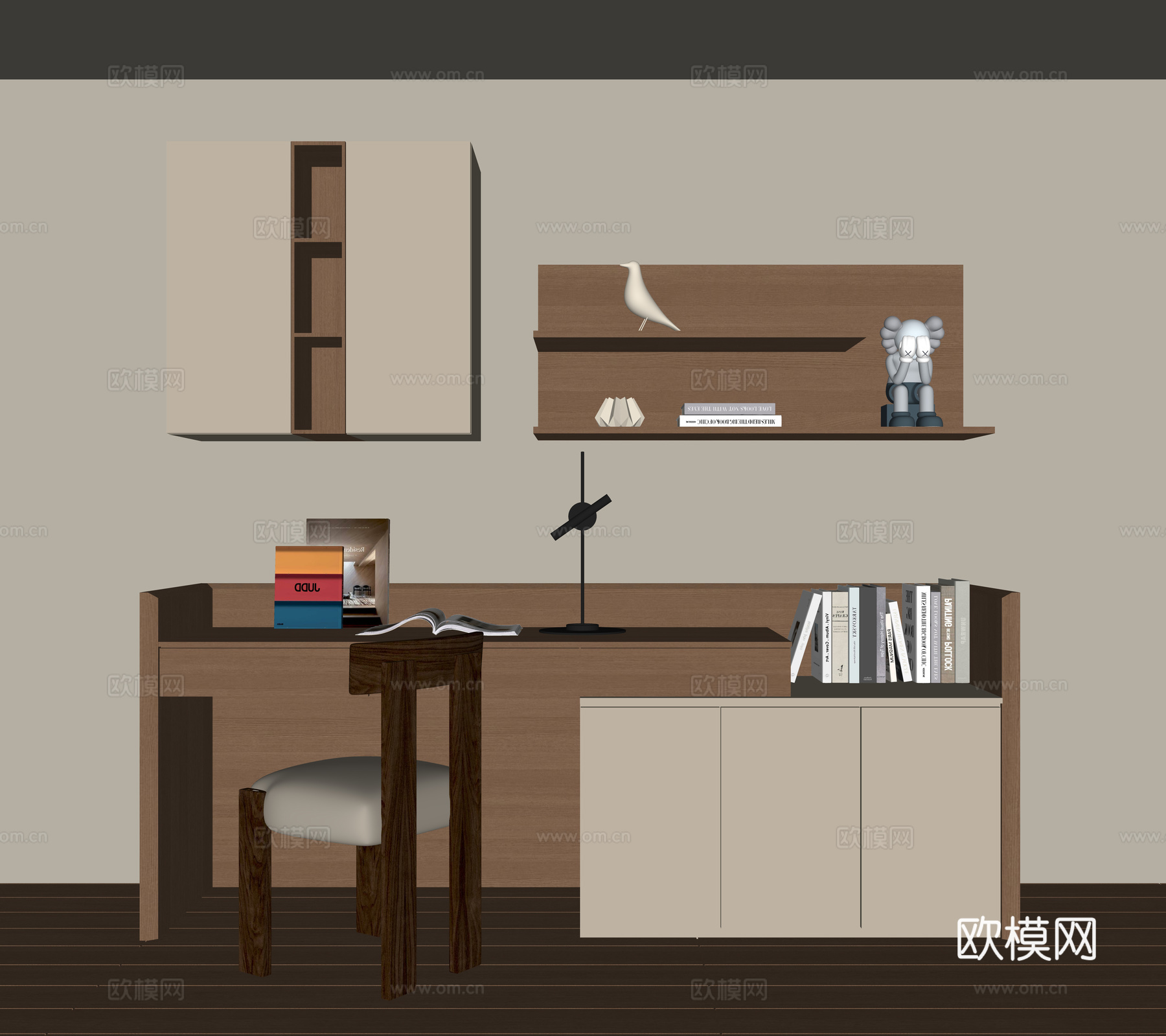 现代书桌一体柜su模型