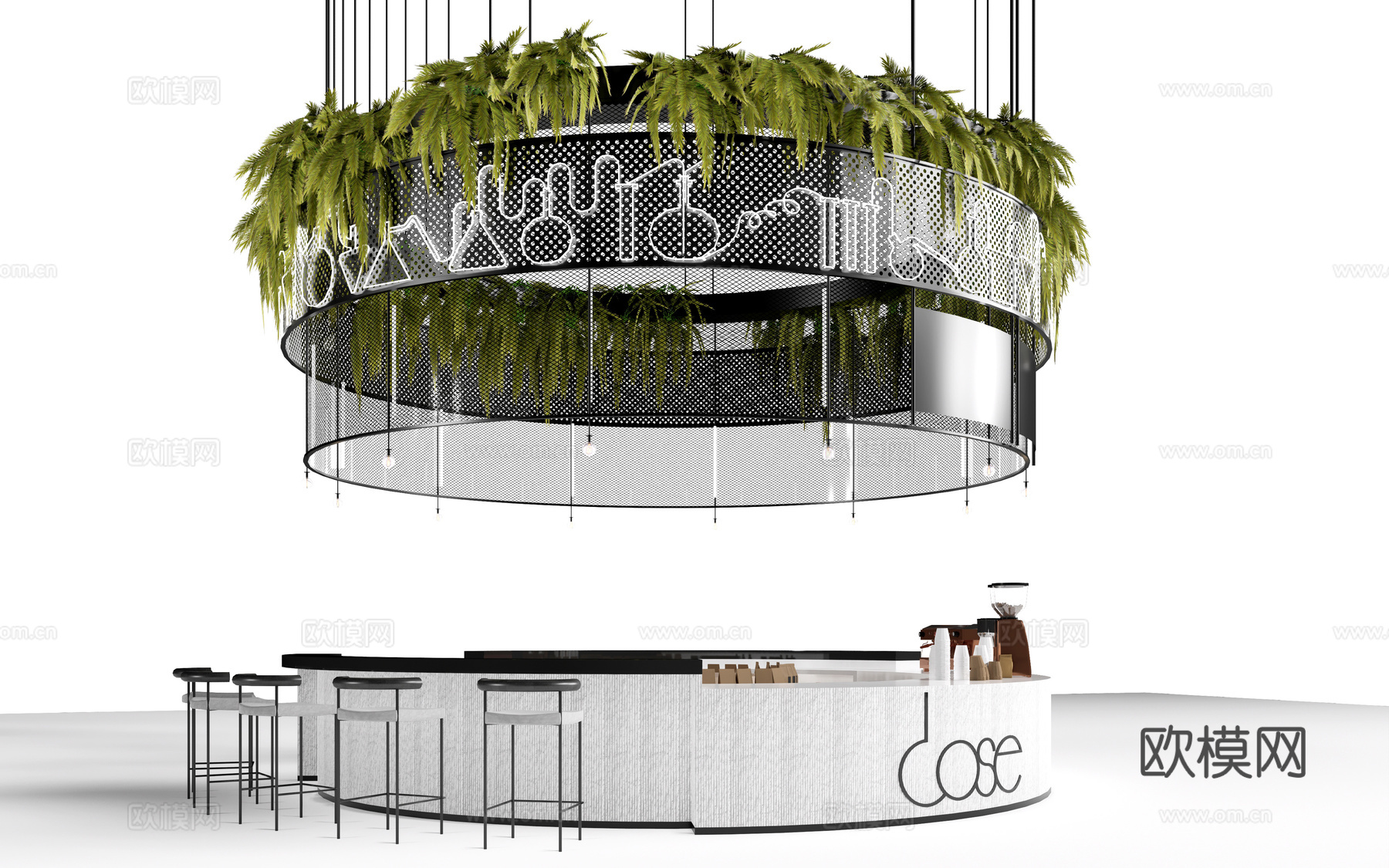 现代咖啡吧台 酒吧台 圆形服务台 圆形收银台su模型