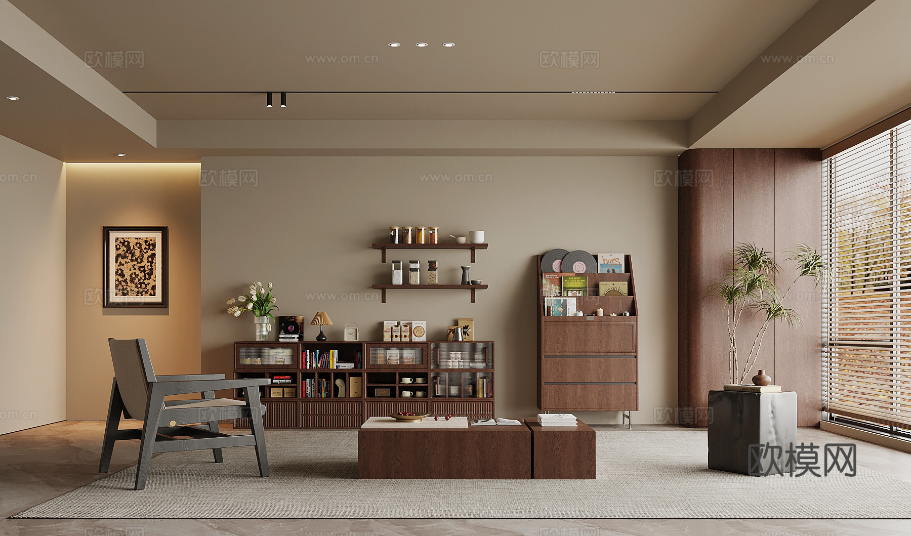 中古风客厅 沙发茶几组合 边柜 矮柜su模型