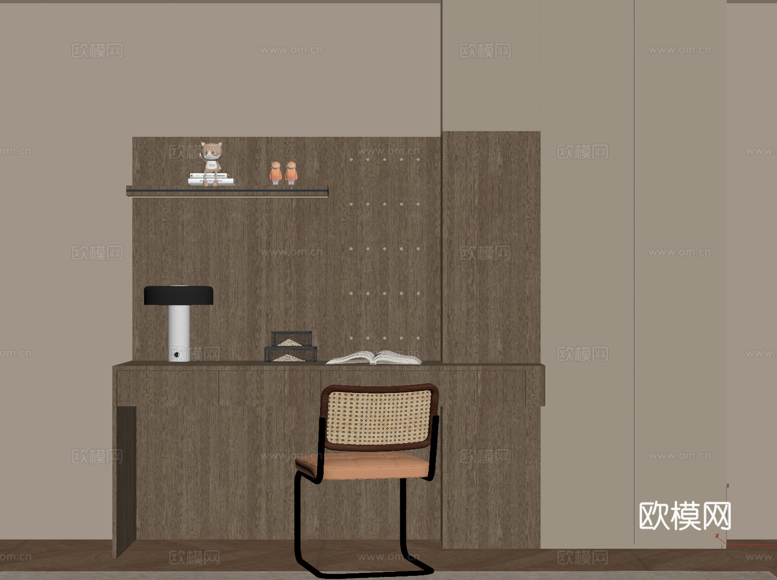 现代书桌椅 书柜su模型