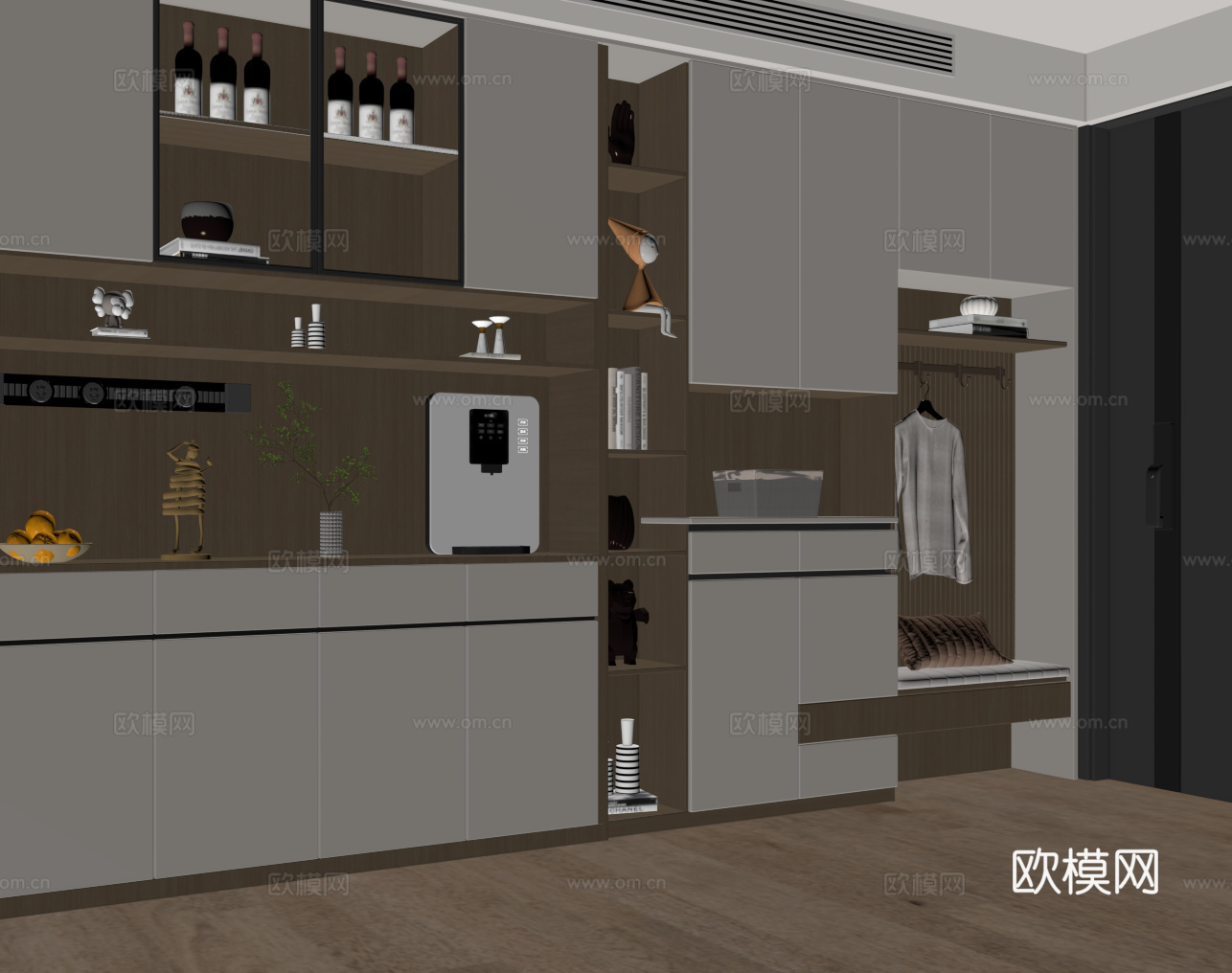 现代入户鞋柜酒柜一体柜 餐边柜 鞋柜 装饰柜su模型下载（渲染图1）