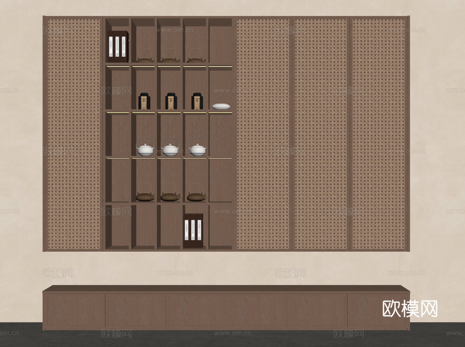 新中式茶叶柜 书柜su模型