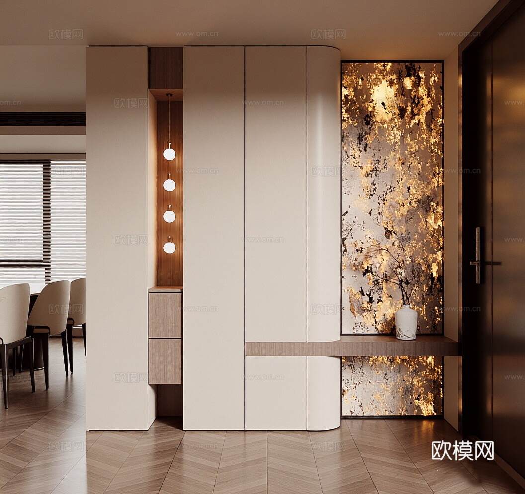 现代轻奢玄关 现代玄关 入户 玄关柜 玄关背景墙3d模型