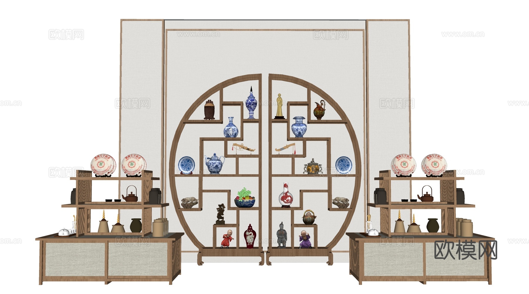 新中式置物架 博古架 装饰架 展示架su模型