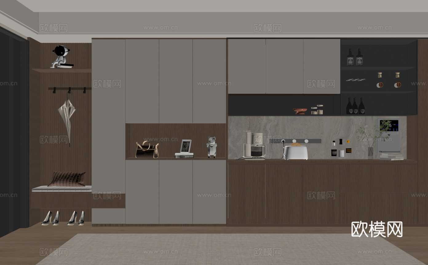 现代入户鞋柜酒柜一体柜 餐边柜 鞋柜 装饰柜su模型