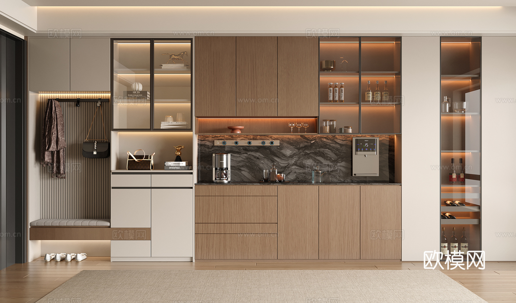 现代入户鞋柜酒柜一体柜 餐边柜 鞋柜 装饰柜3d模型下载