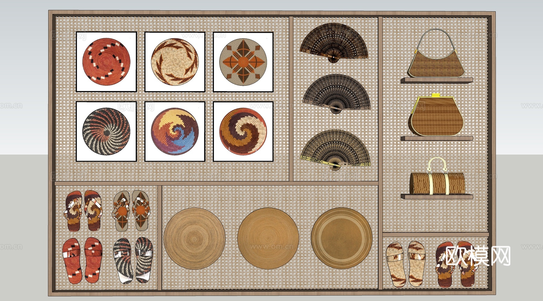 现代文创展墙 工艺品墙 文化墙 展示墙su模型