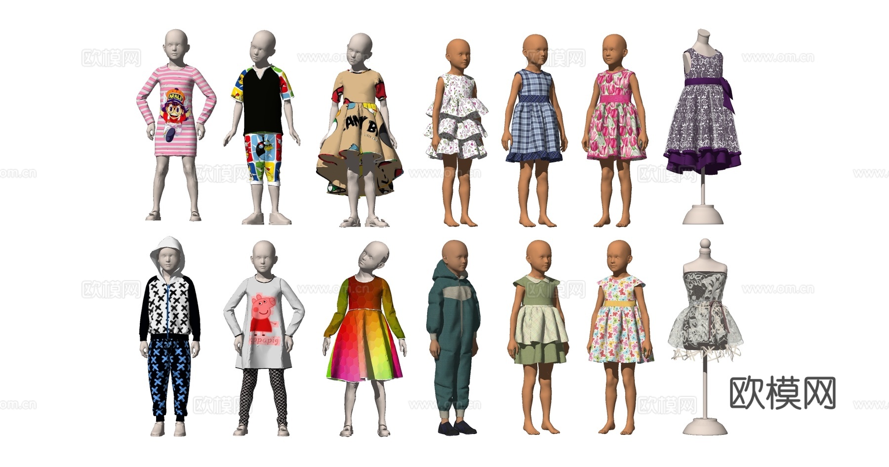 多风格童装 儿童人体模型 ​ 儿童模型童装  小猪佩奇 宝宝su模型