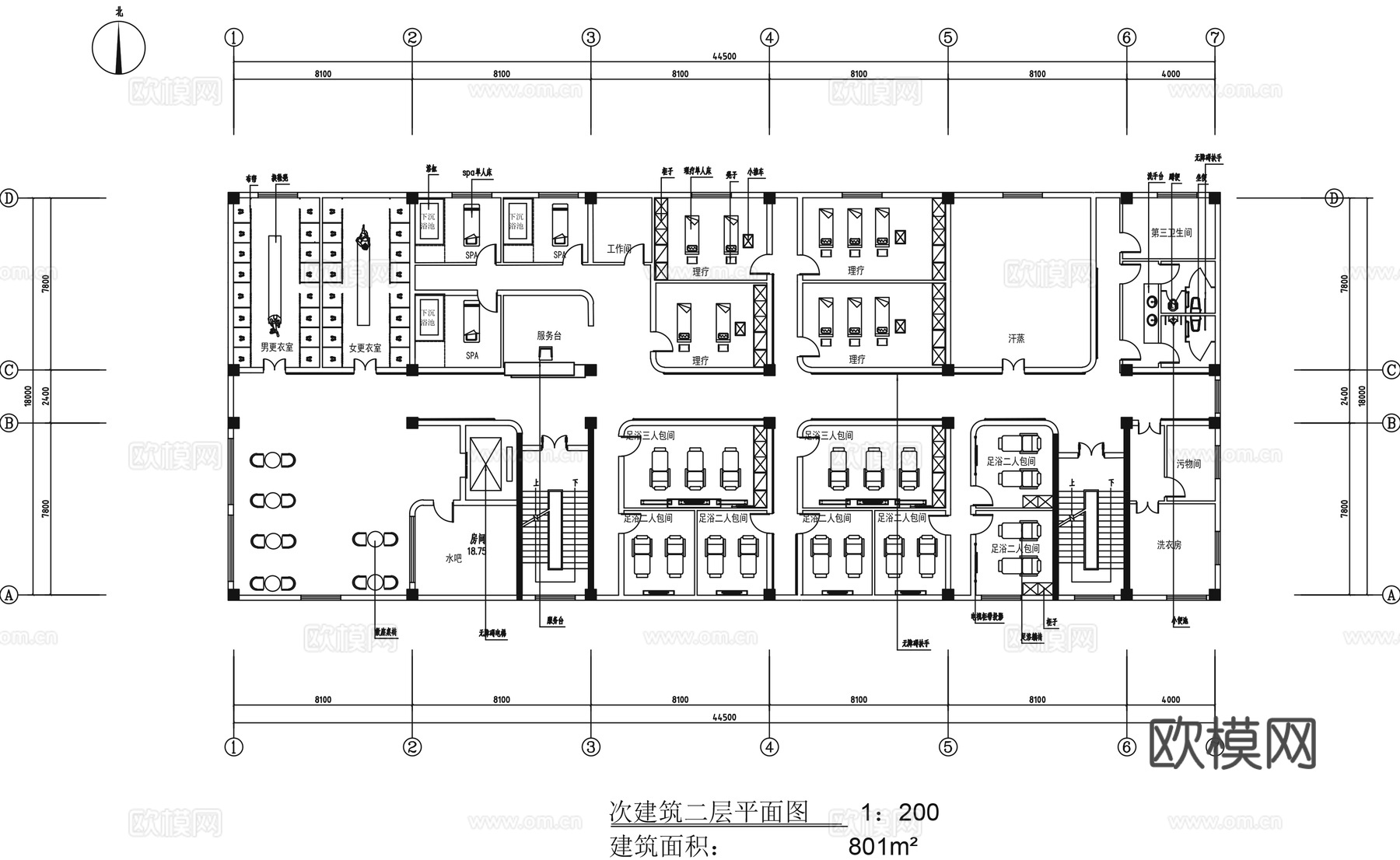 活动中心平面图cad施工图下载（渲染图2）