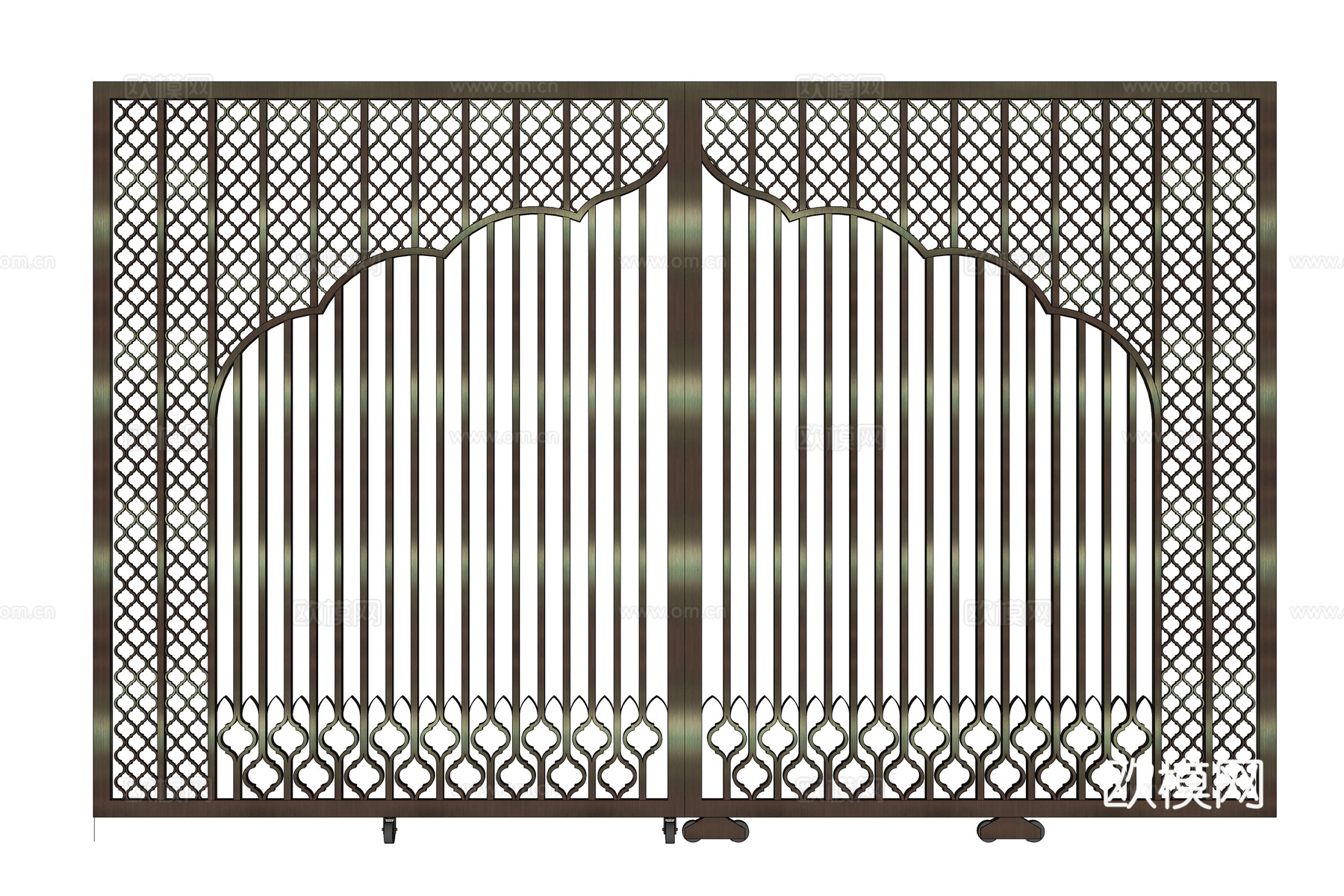 新中式镂空对开铁门su模型