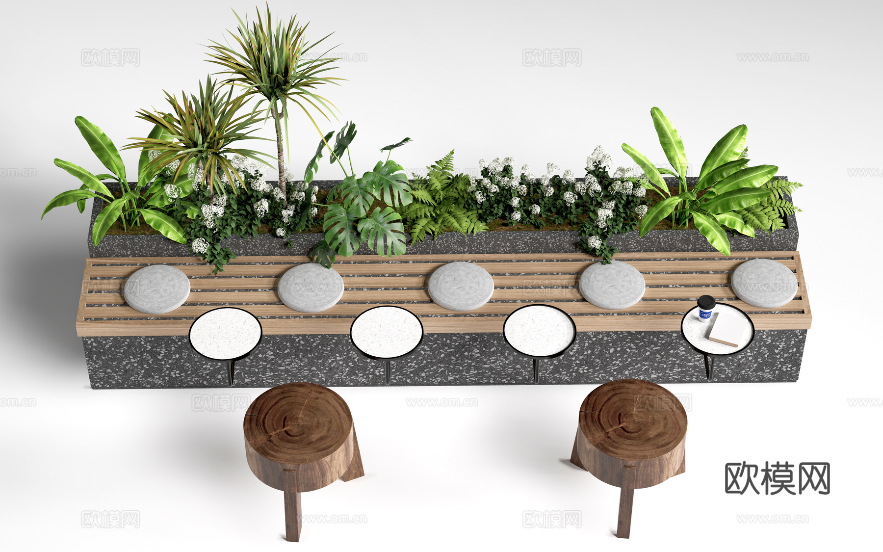 现代咖啡厅桌椅 花池池座椅 奶茶店桌椅su模型