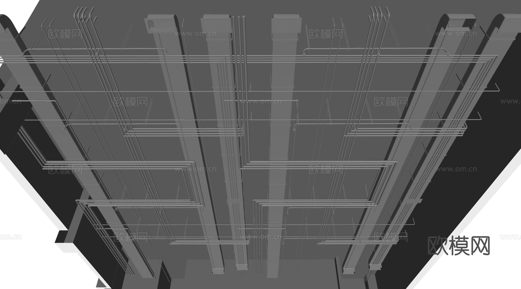 现代工业吊顶 管道吊顶 loft吊顶 空调管道su模型下载（渲染图2）
