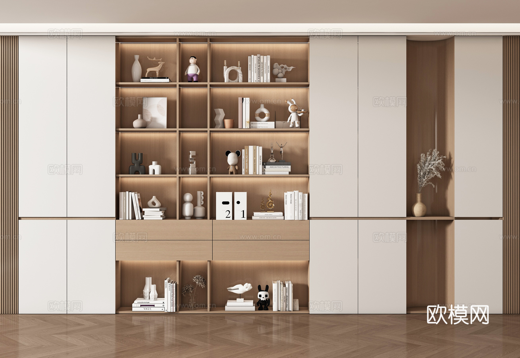 现代书柜 储物柜 背景柜 书籍摆件组合 装饰柜3d模型下载