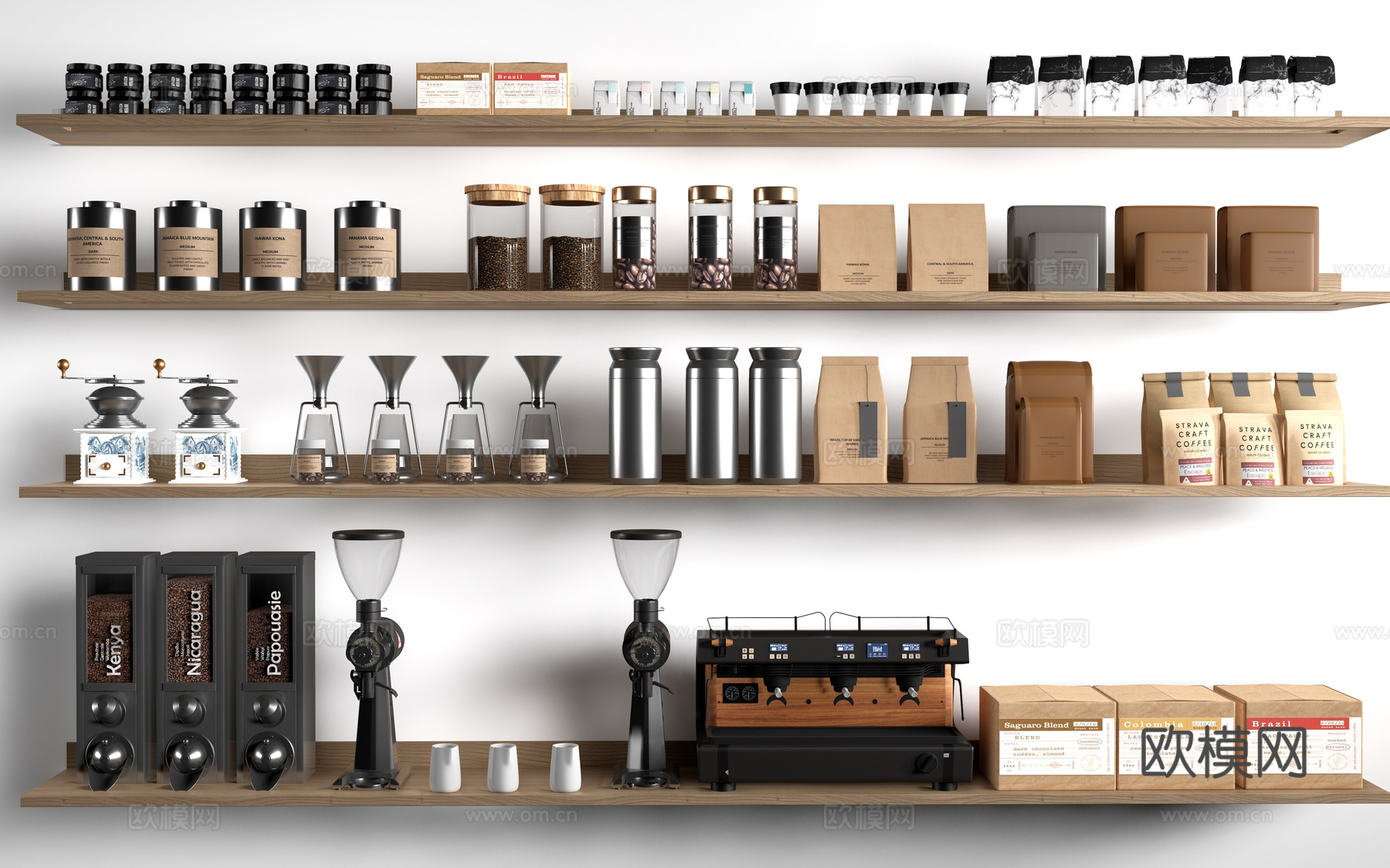 现代咖啡展架 咖啡用品 咖啡豆 咖啡机su模型