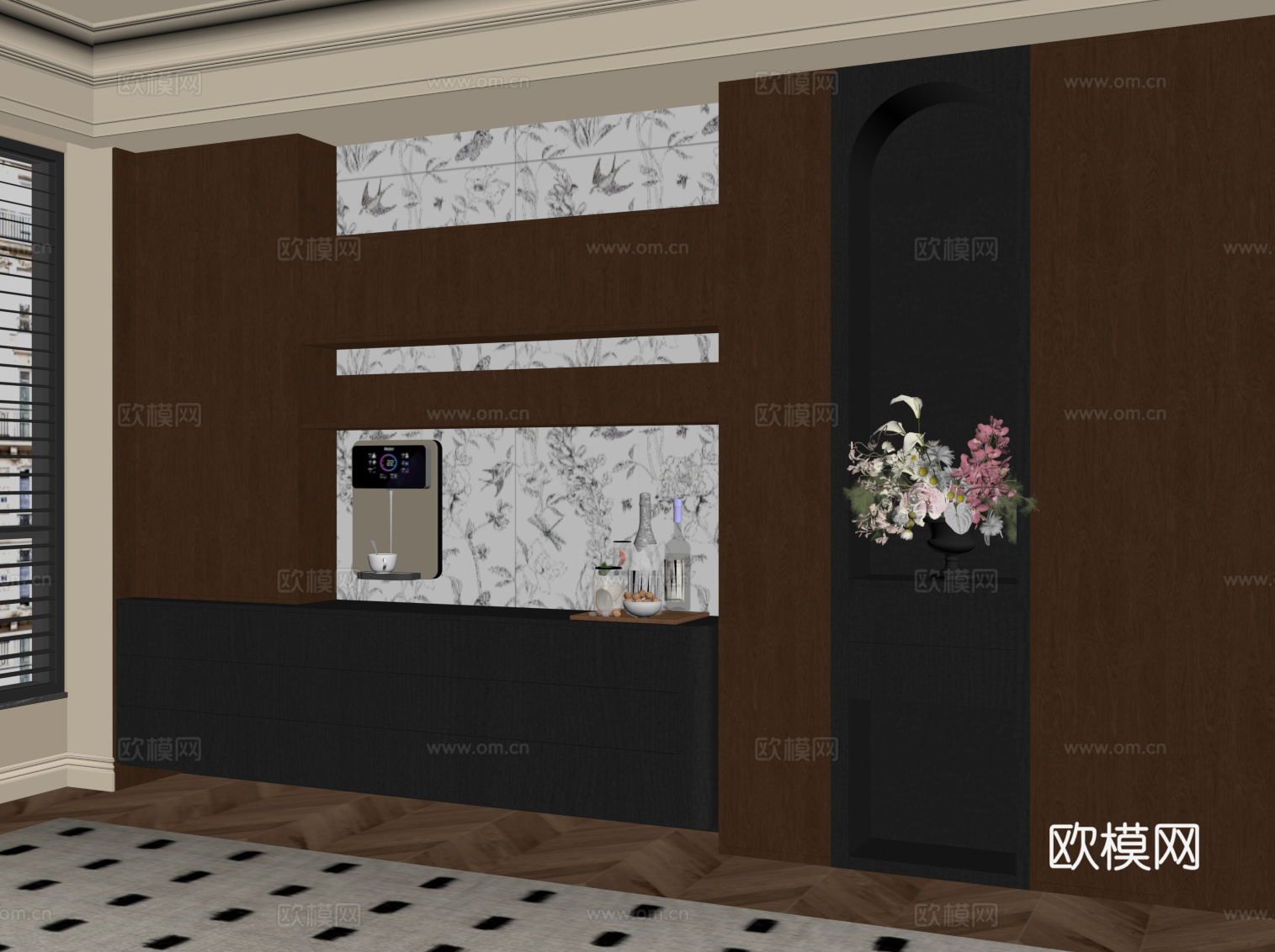 中古风酒柜 餐边柜su模型