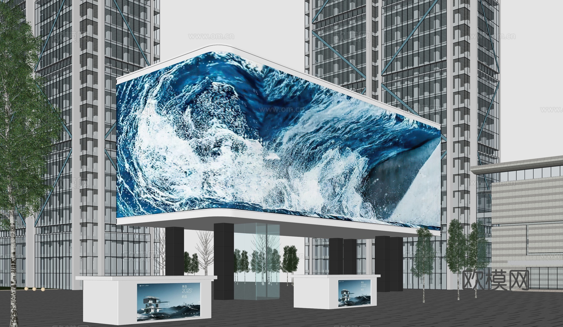 裸眼大屏 户外热闹商业氛围夜景  商业步行街su模型