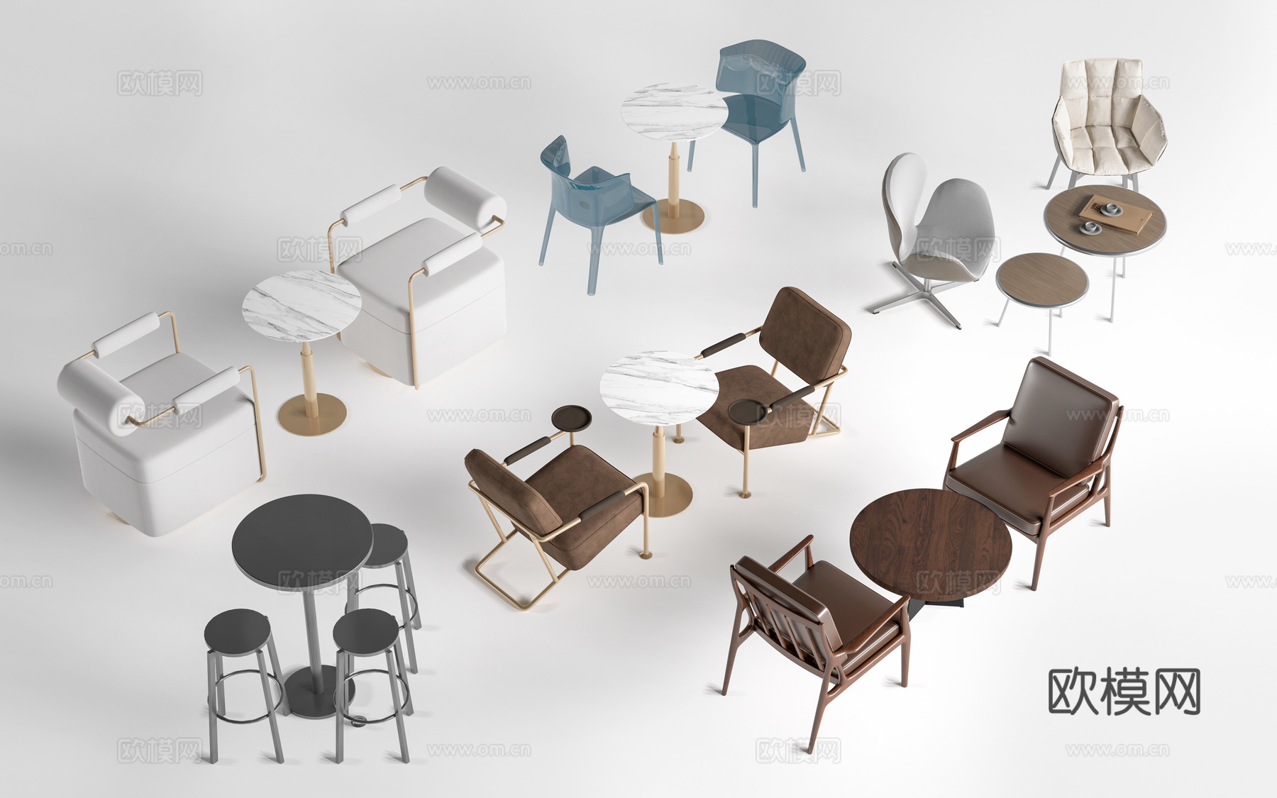 现代咖啡厅桌椅 奶茶店桌椅 餐饮桌椅su模型