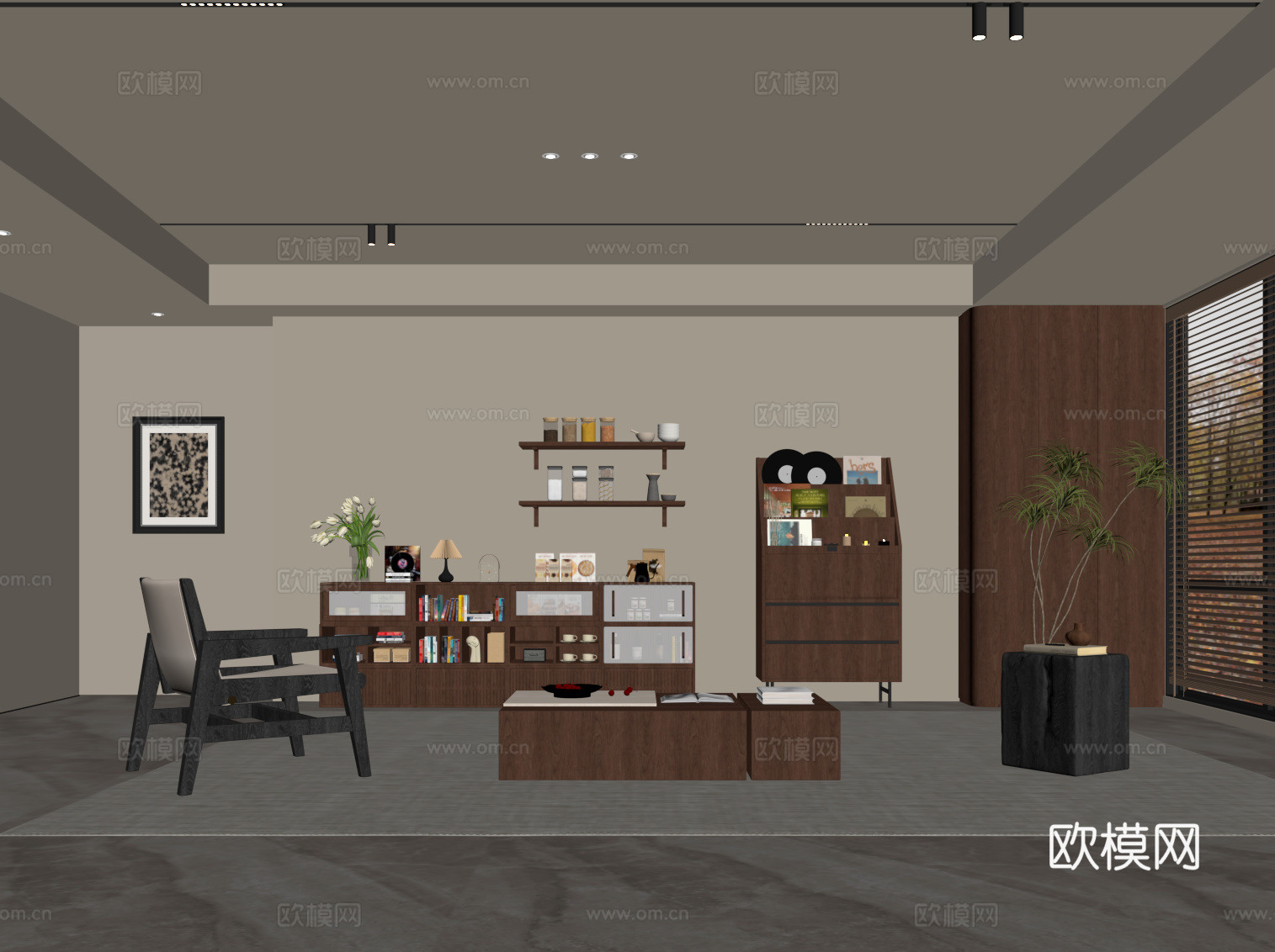 中古风客厅 沙发茶几组合 边柜 矮柜su模型