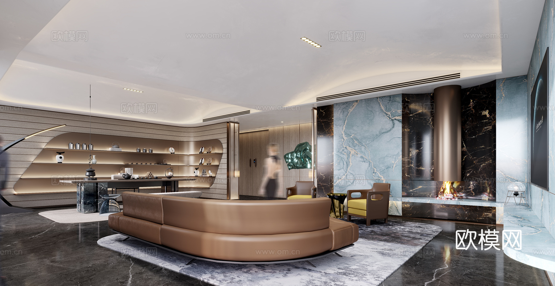 现代轻奢董事长办公室3d模型下载（渲染图1）