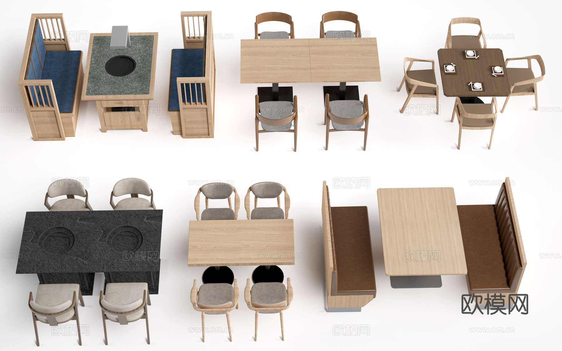 现代餐饮桌椅 餐桌椅组合 餐厅桌椅su模型