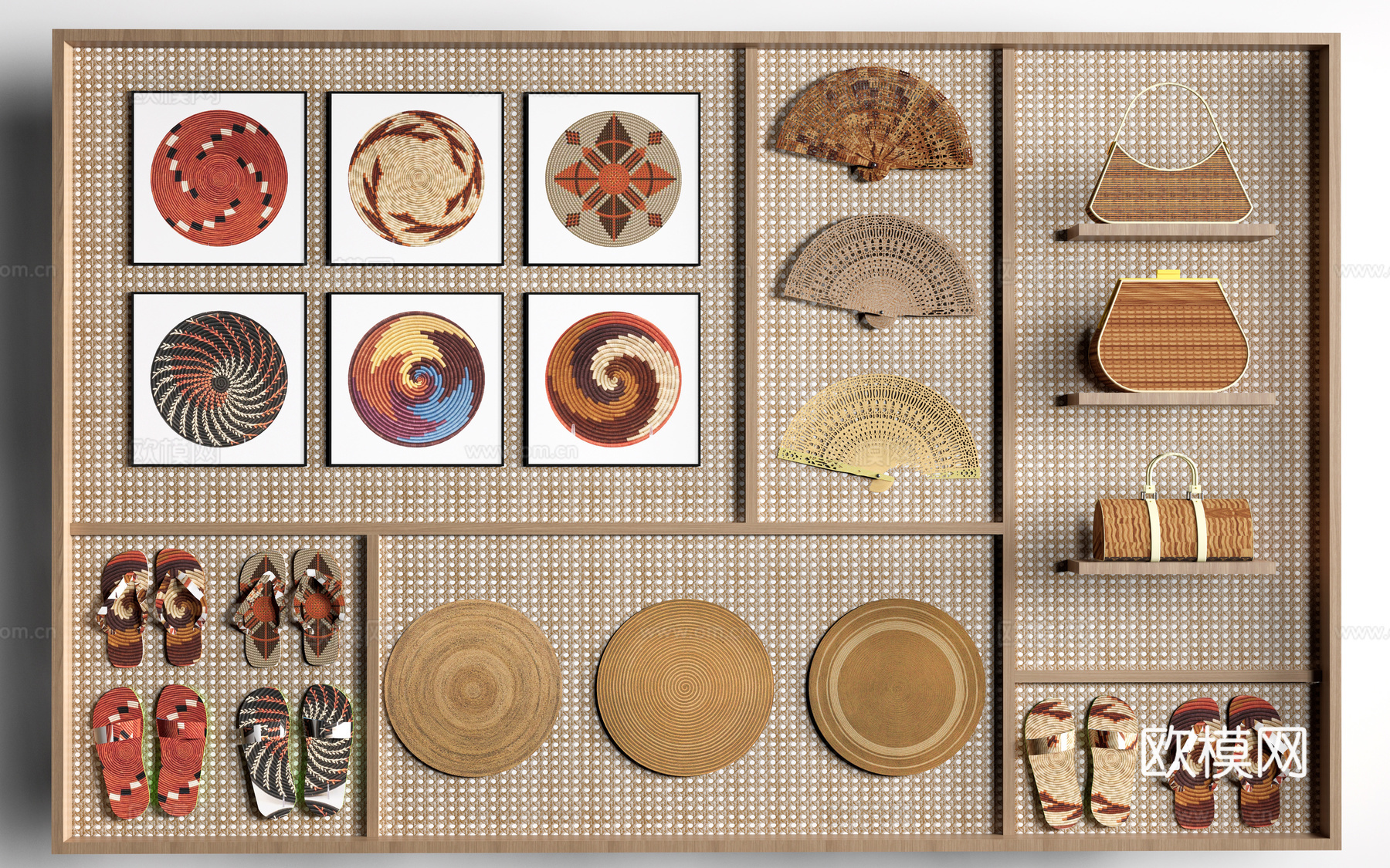 现代文创展墙 工艺品墙 文化墙 展示墙su模型