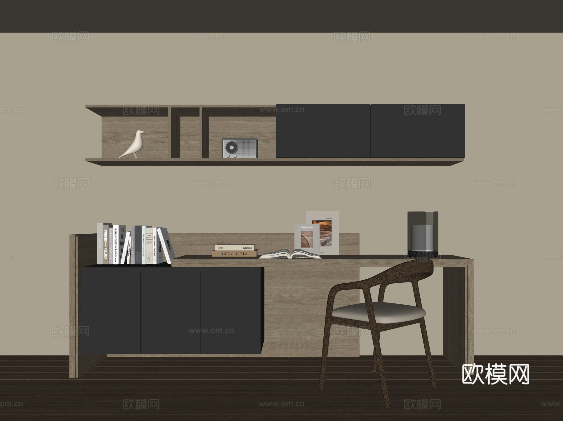 现代书桌一体柜su模型