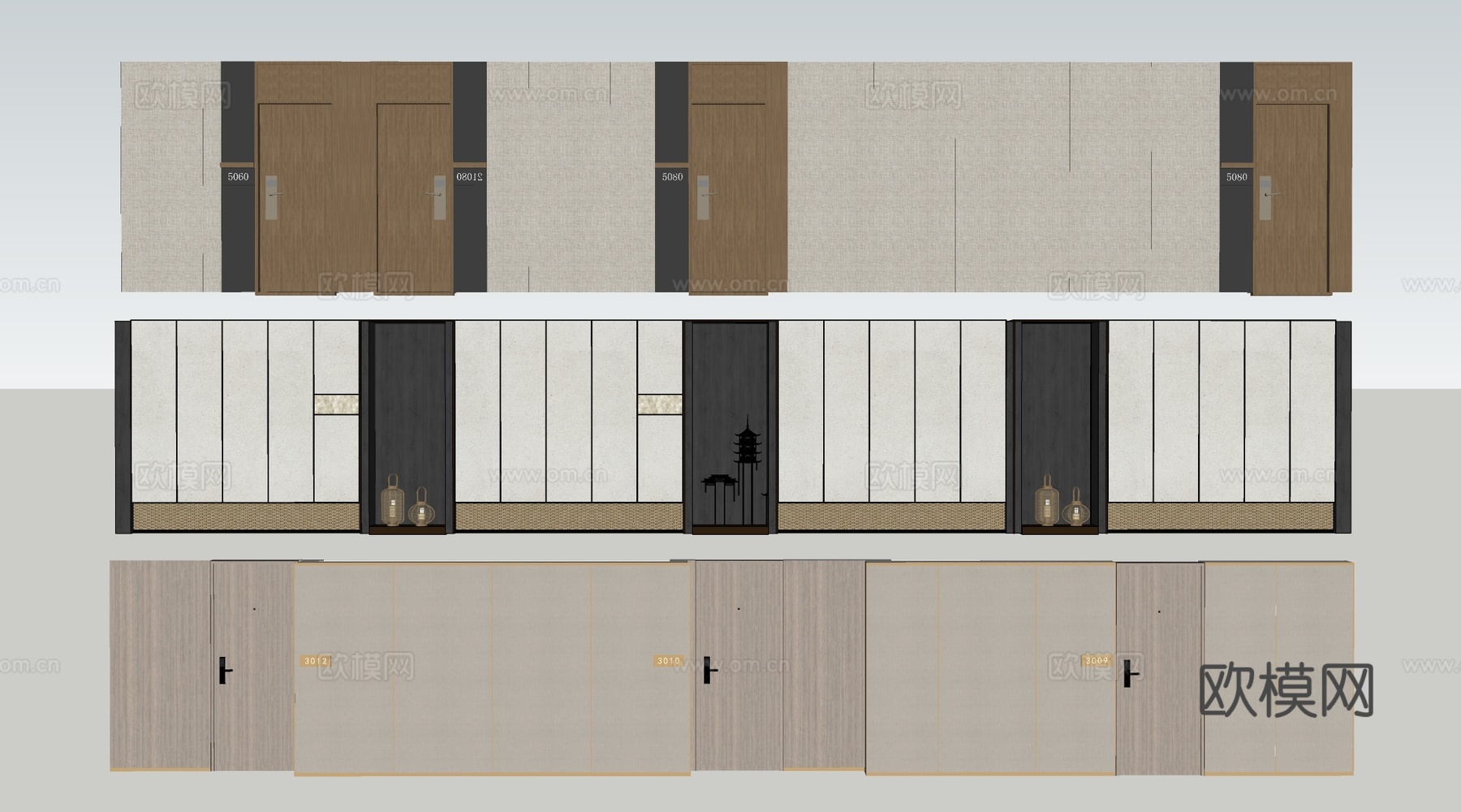 现代办公室走廊 酒店走廊 过道su模型