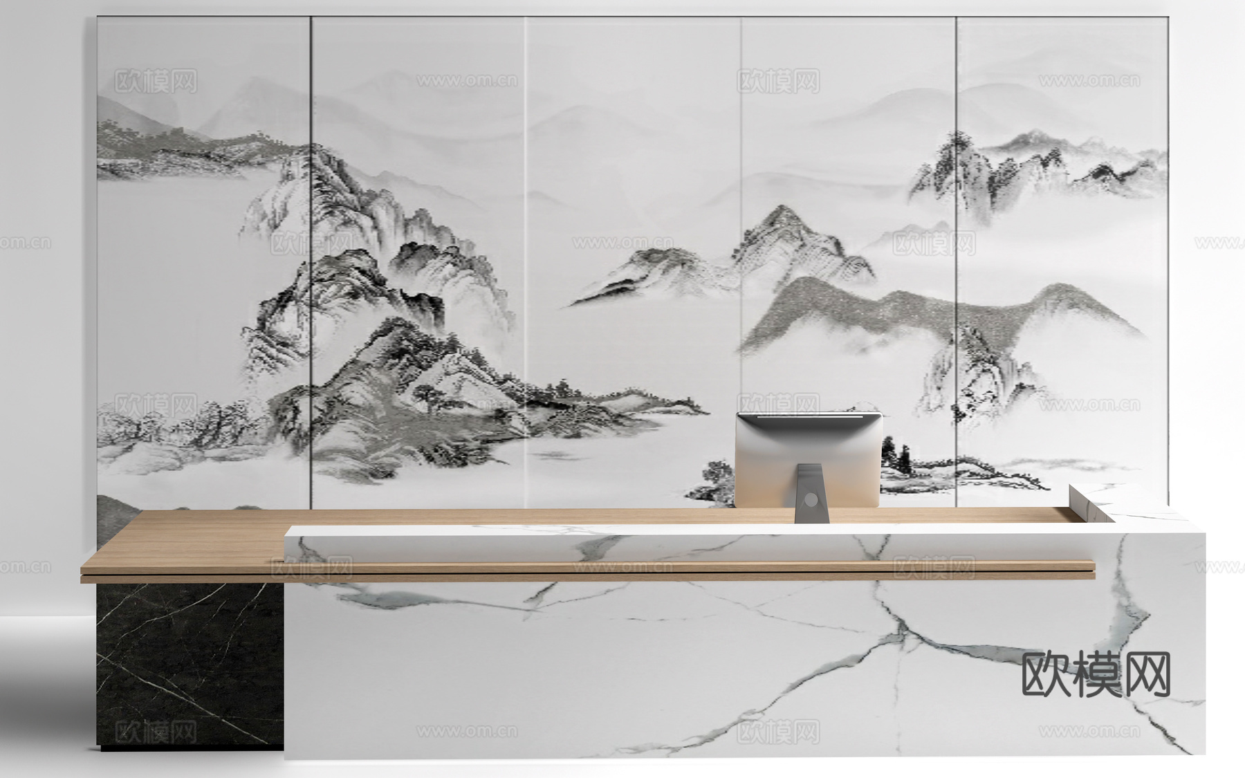 现代公司前台 服务台 接待台su模型