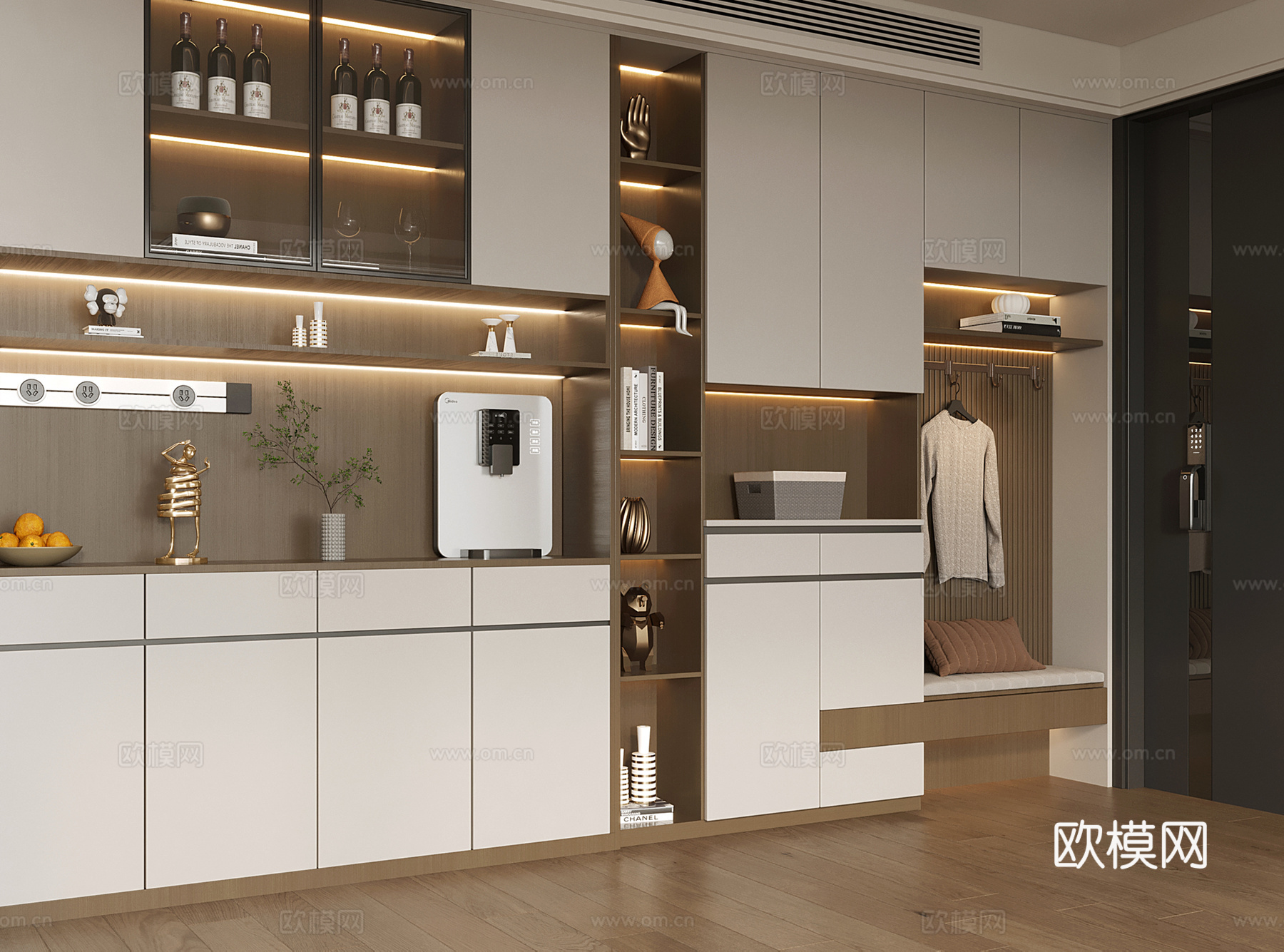 现代入户鞋柜酒柜一体柜 餐边柜 鞋柜 装饰柜su模型下载（渲染图2）