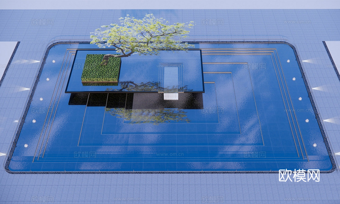 现代景观水景 天井庭院水景 方形水景su模型下载（渲染图1）