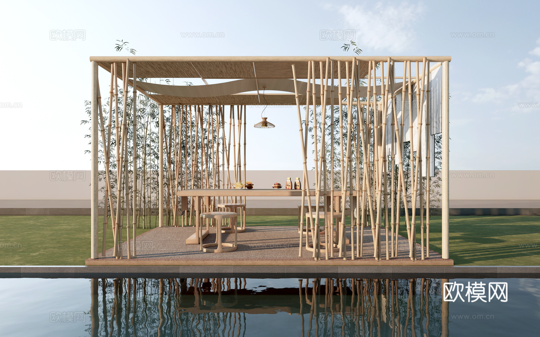 现代竹亭 庭院凉亭 景观亭 休息亭su模型