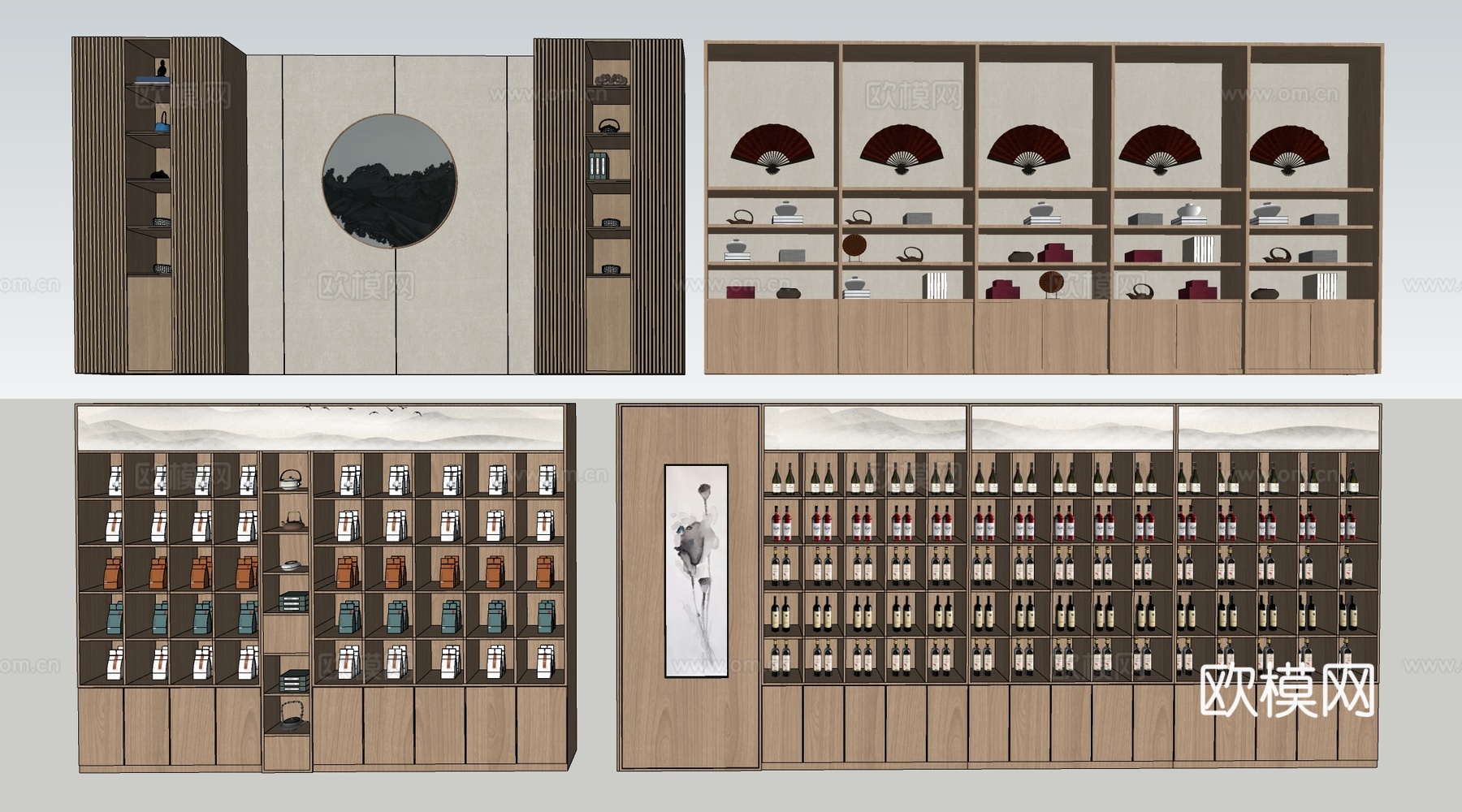 现代货架 货柜 文创展架 烟酒展示架su模型