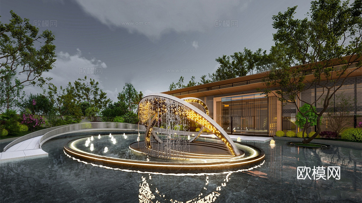 现代水景 镜面水景 入口水景 现代水景雕塑su模型下载（渲染图1）