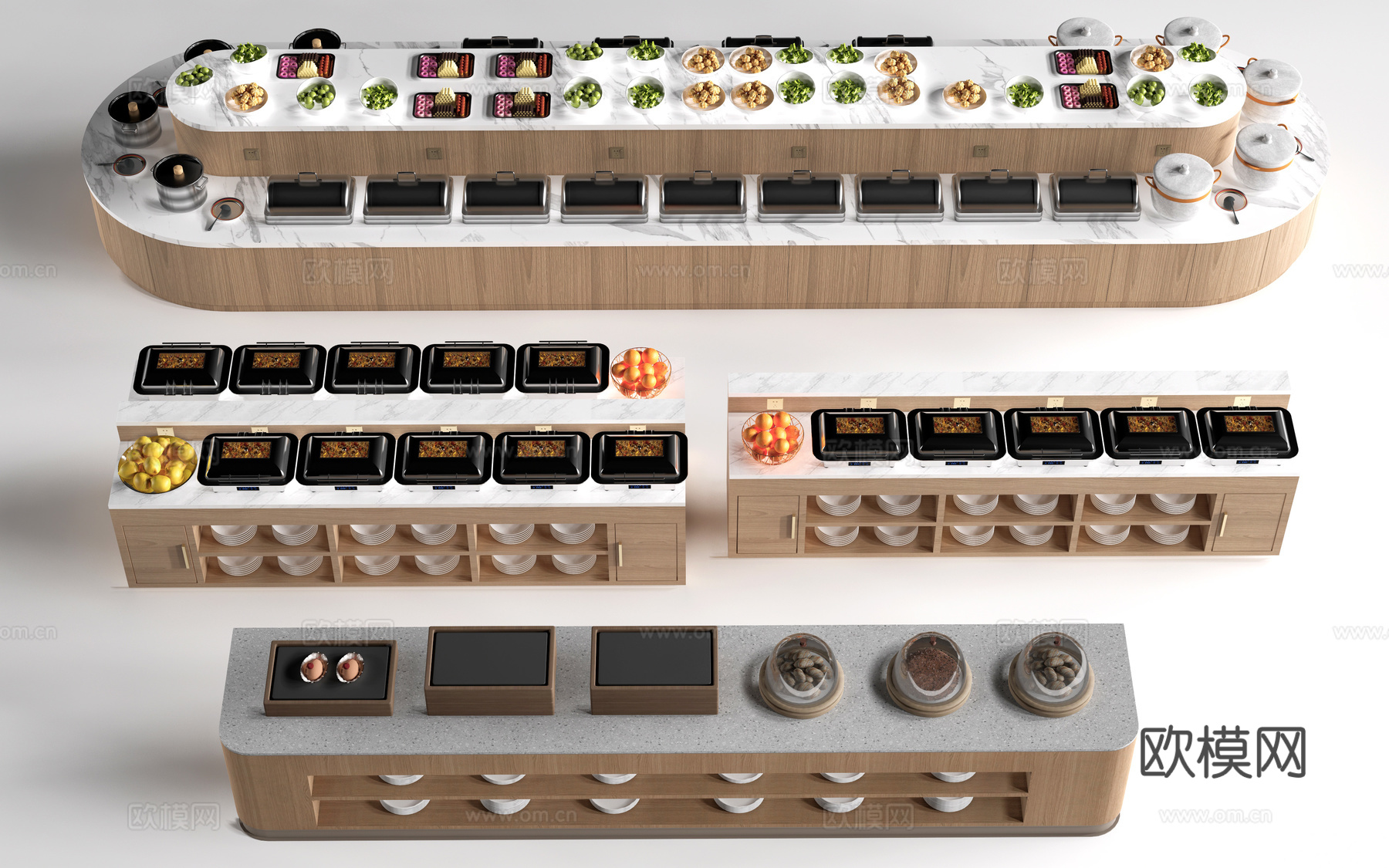 现代自助餐台 餐吧台 餐厅取餐台 小料台su模型