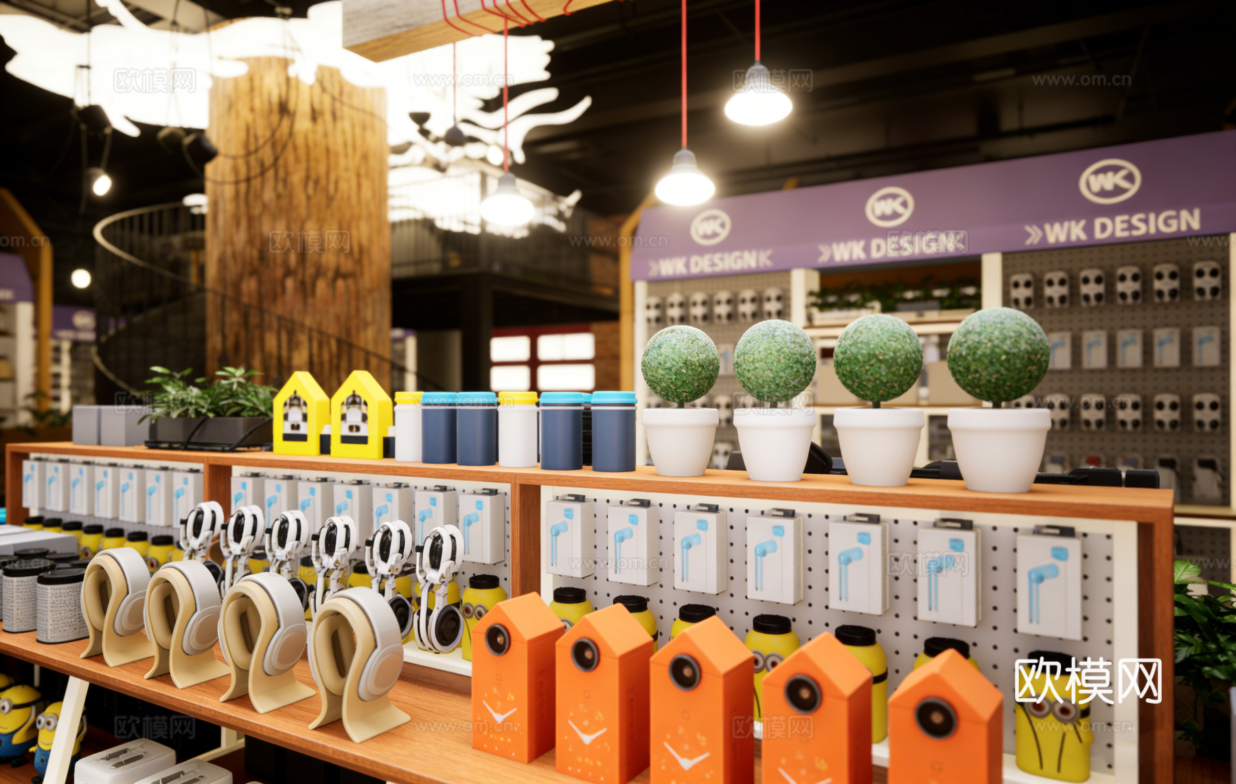 现代艺术感买手店 设计商店 螺旋楼梯 特色货架 丰富摆件 小su模型