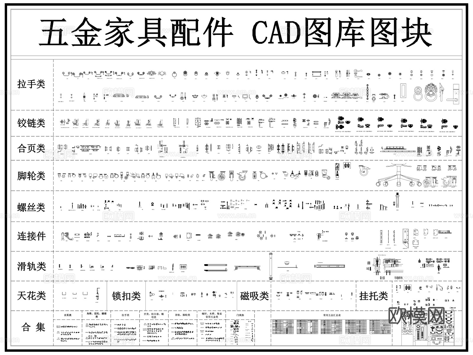五金管件 五金配件 家具五金 螺丝 拉手 合页cad施工图下载