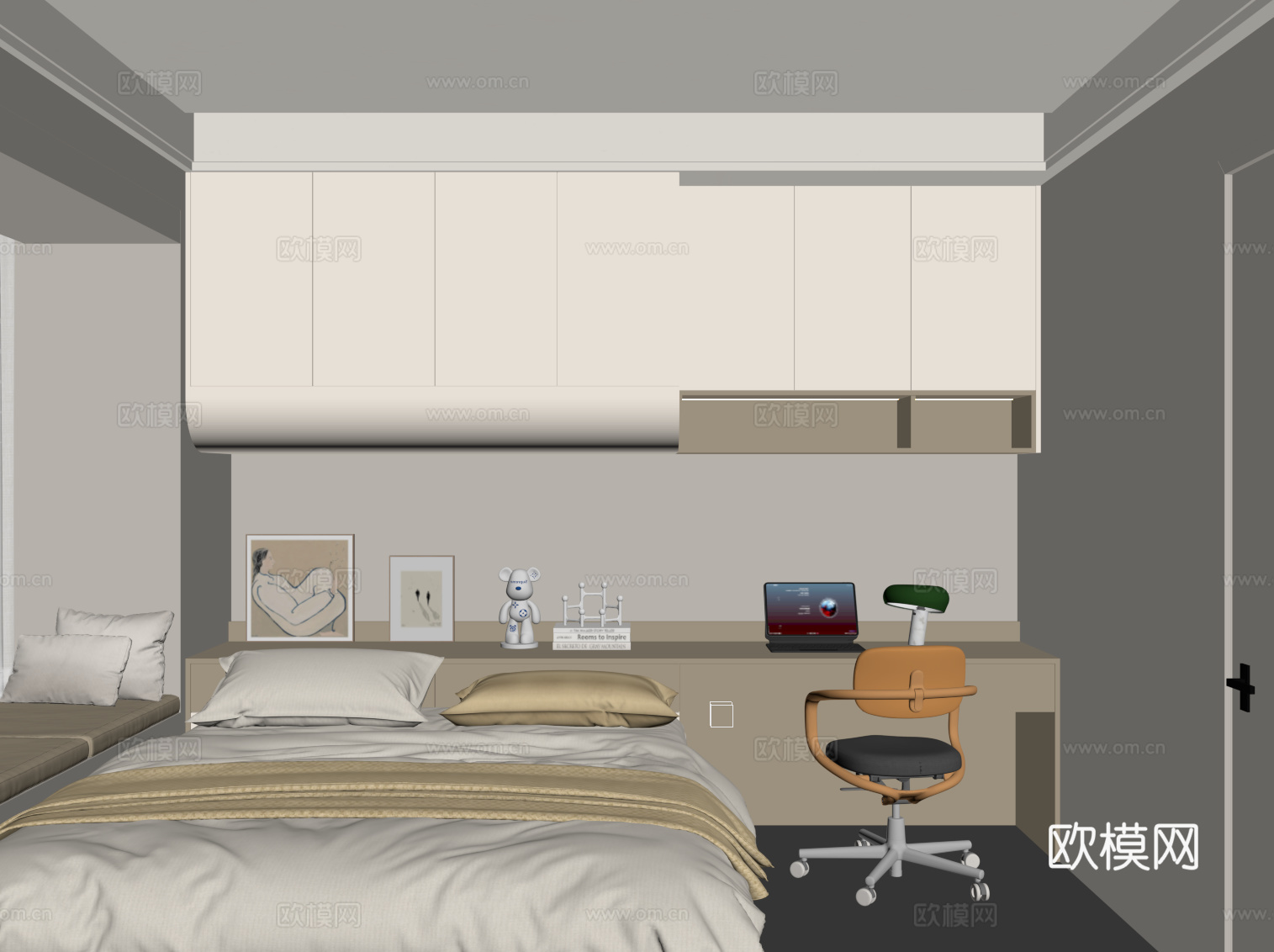 现代榻榻米卧室su模型