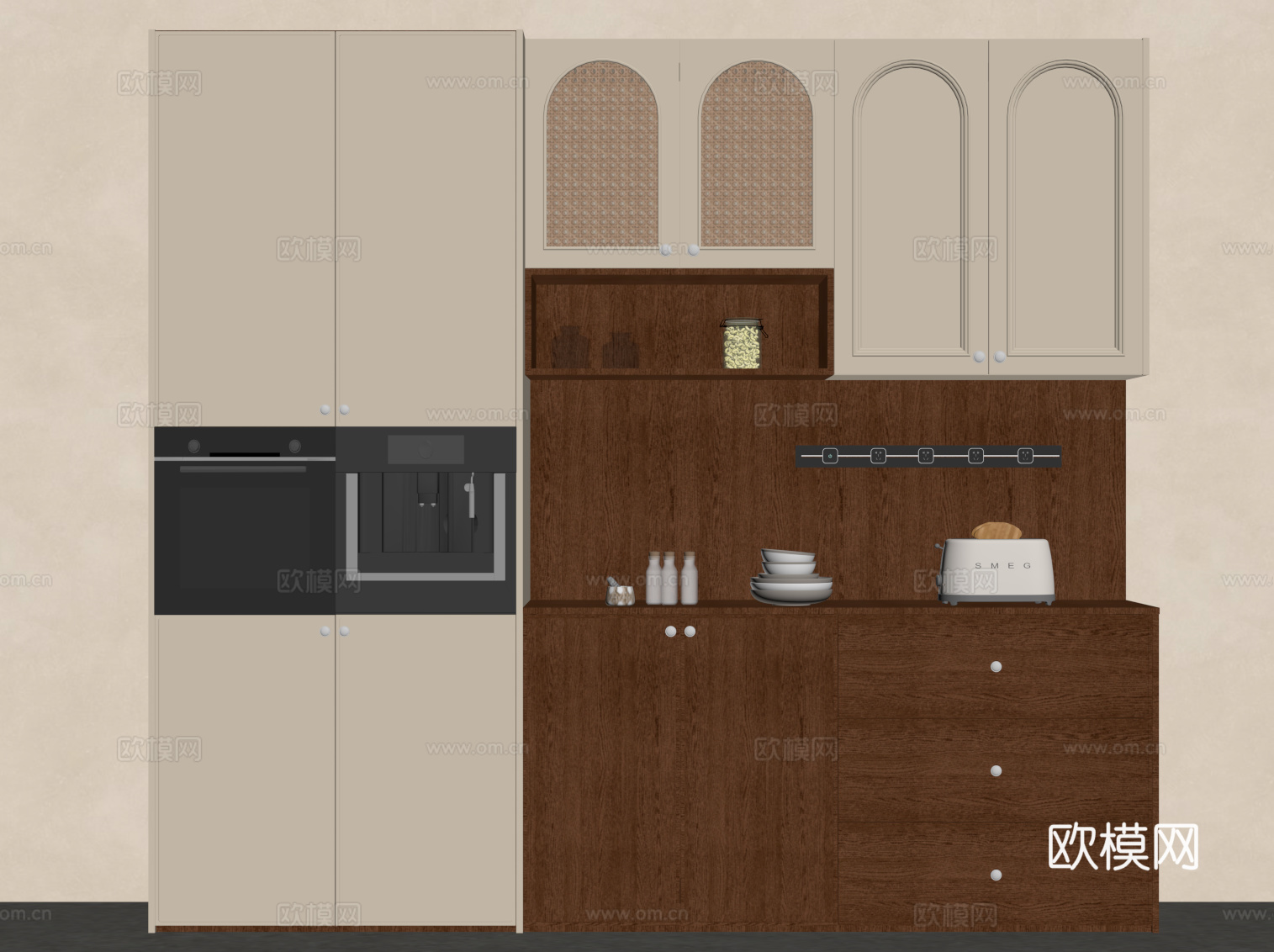 中古风酒柜 餐边柜su模型