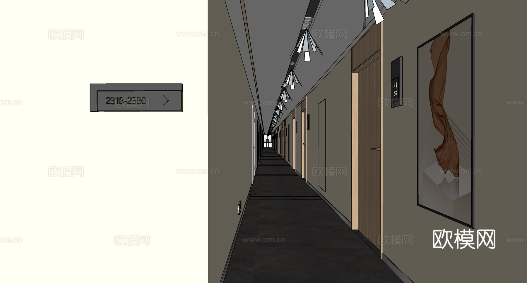 现代酒店玄关过道 酒店廊道su模型