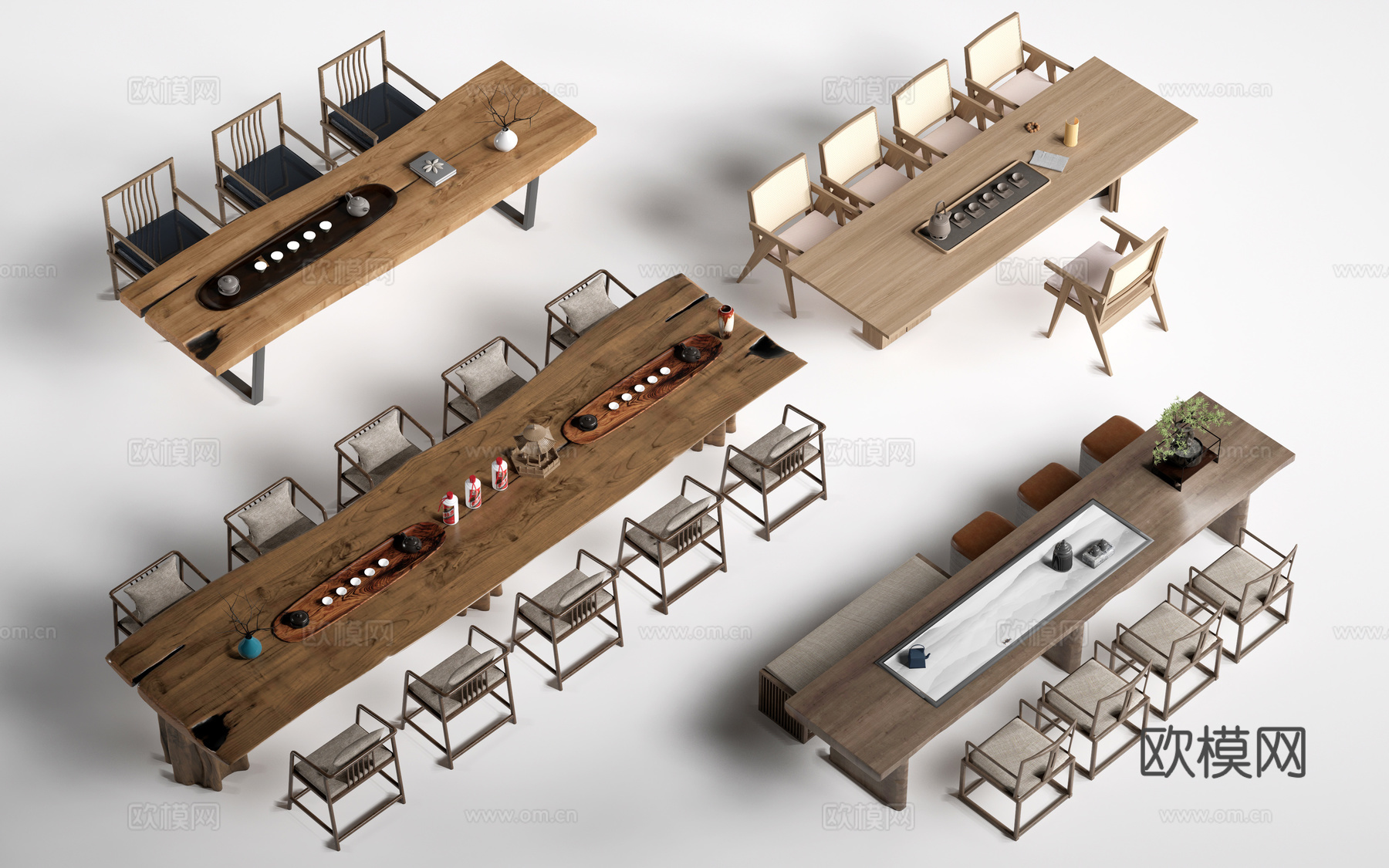 新中式茶台 茶桌椅su模型